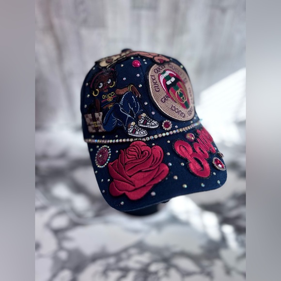Women\'s Navy and Pink Embroidered Cap
